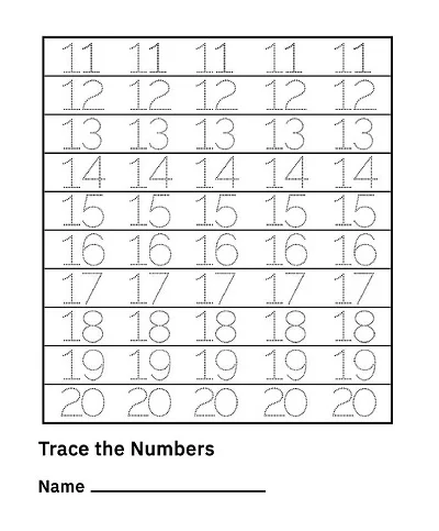 Learning Numbers 11-20 Worksheet