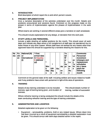 Monthly Progress Report Template