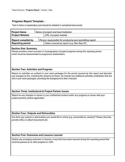 Official Progress Report Template