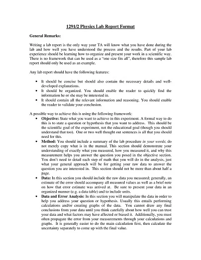 Physics Lab Experiment Report Template