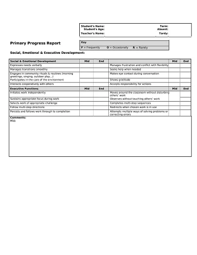 Primary Progress Report Template