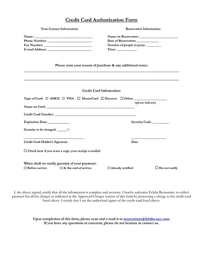 Printable Credit Card Authorization Form