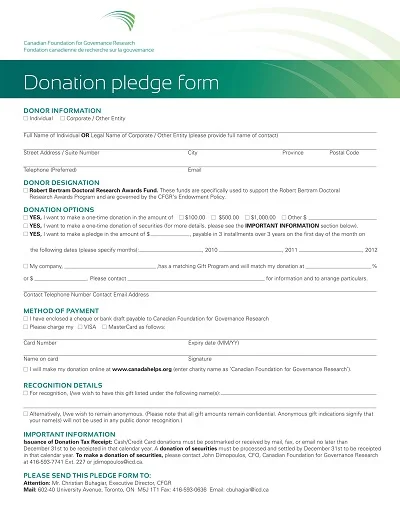 Printable Donation Pledge Form