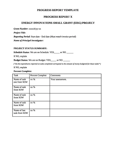 Progress Report Format Template