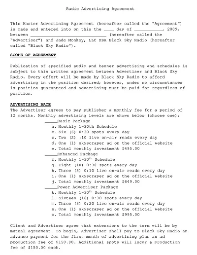 Radio Advertising Contract Form