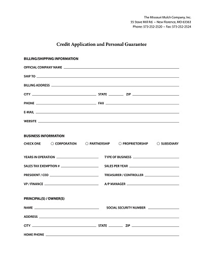 Reliable Business Credit Application Form