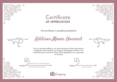 Sample Certificate Of Appreciation Template