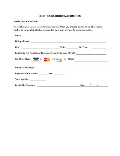 Sample Credit Card Authorization Form