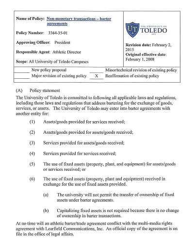 School Barter Agreement Template