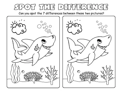 Shark at Sea Spot the Difference Puzzle Worksheet