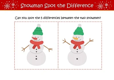Snowman Spot The Difference Puzzle Worksheet
