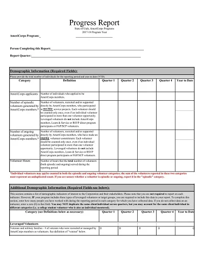 Standard Progress Report Template