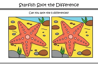 Starfish Spot The Difference Puzzle Worksheet