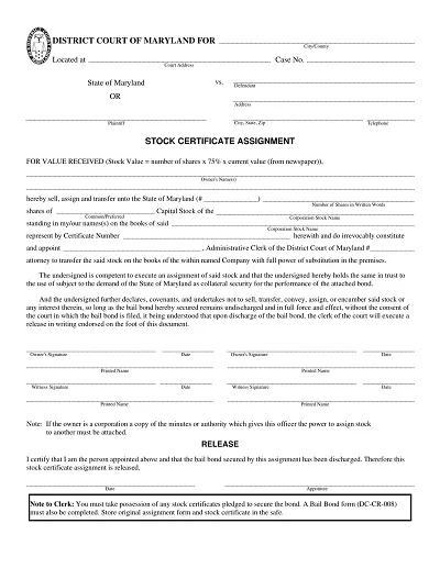 Stock Certificate Assigment Template