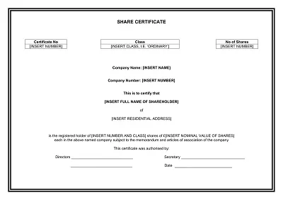 Stock Certificate Template Word