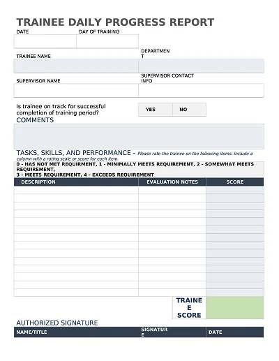 Trainee Daily Progress Report Sample