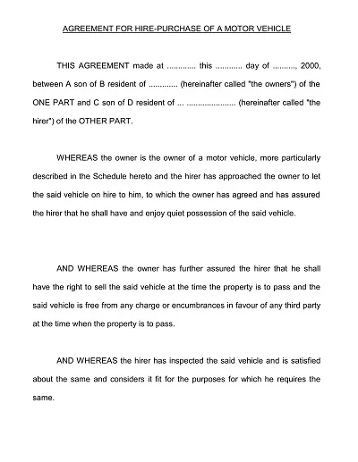 Vehicle Hire Purchase Agreement