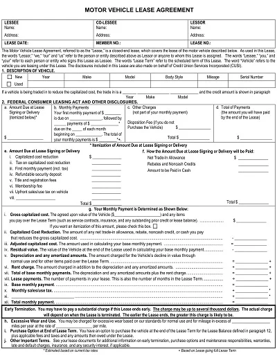 Vehicle Lease Purchase Agreement Form