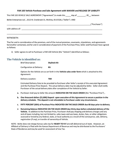 Vehicle Purchase and Sale Agreement