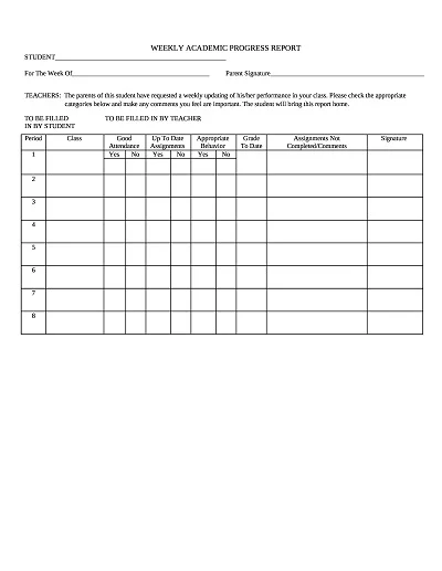 Weekly Academic Progress Report Template