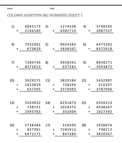 5th Grade Addition Worksheet