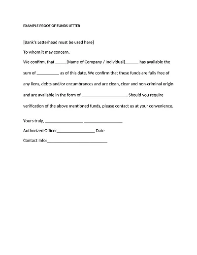 Accountant Proof Of Funds Letter Template