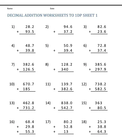 Adding Decimals Worksheet 5th Grade