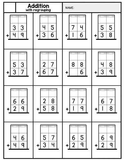 Addition with Regrouping Worksheet