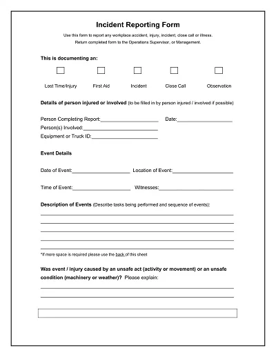 Blank Employee Incident Reporting Form