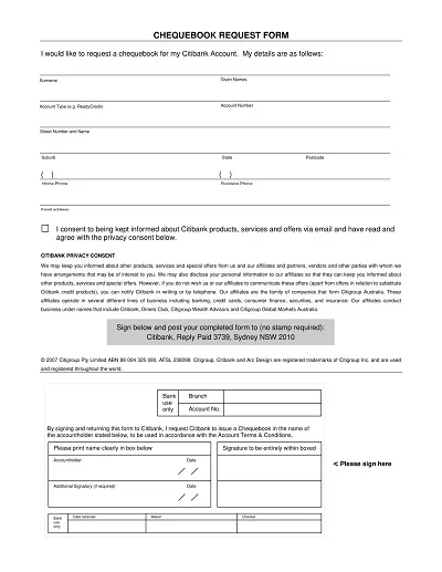 Check Book Request Form Template