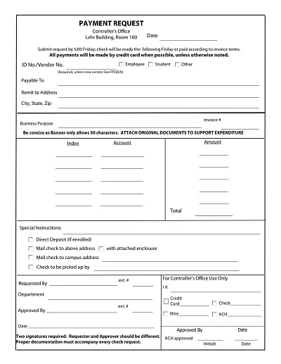 Check Payment Request Form Template