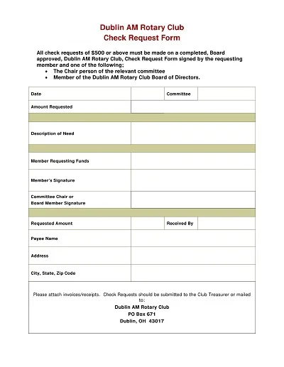 Club Check Request Form Template