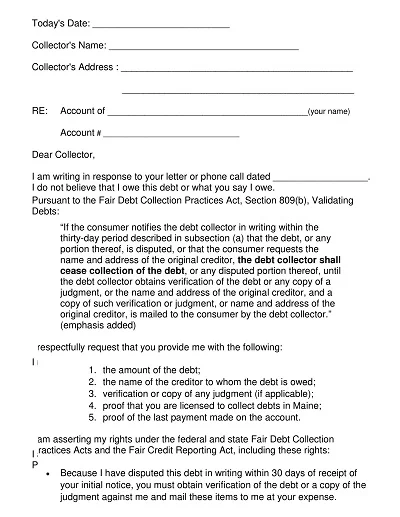 Debt Collection Dispute Letter Template