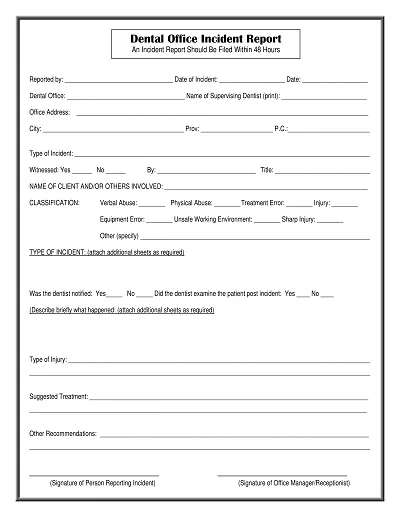 Dental Office Incident Report Template