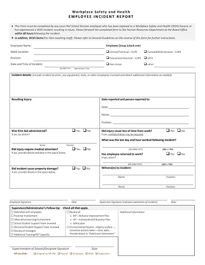 Employee Incident Report Example