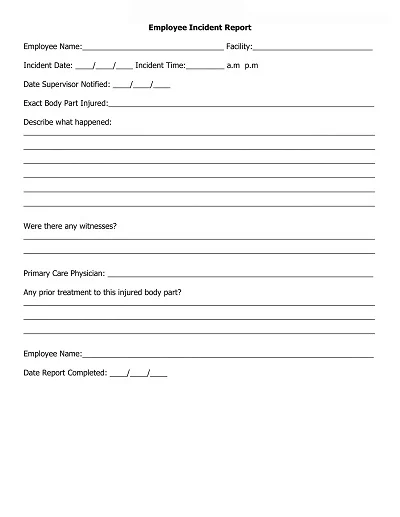 Employee Incident Report Form PDF