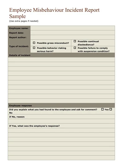 Employee Misbehaviour Incident Report Sample