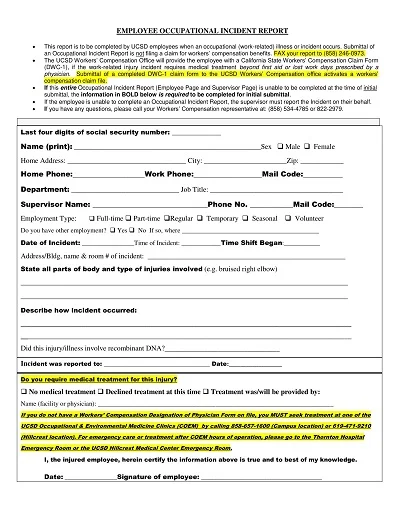 Employee Occupational Incident Report