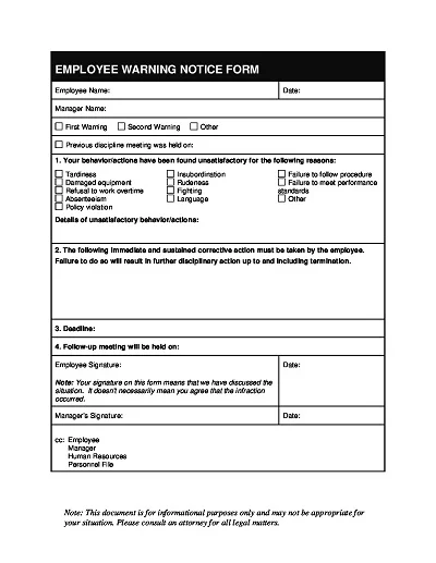 Employee Warning Form Template