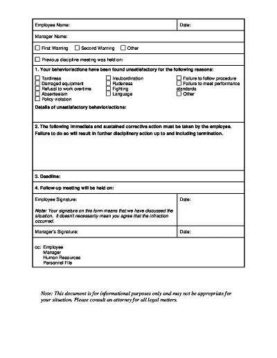 Employee Warning Notice Form Write Up Template