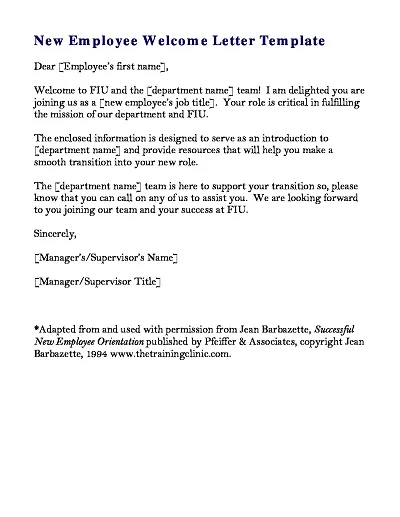 Employee Welcome Letter Form Template