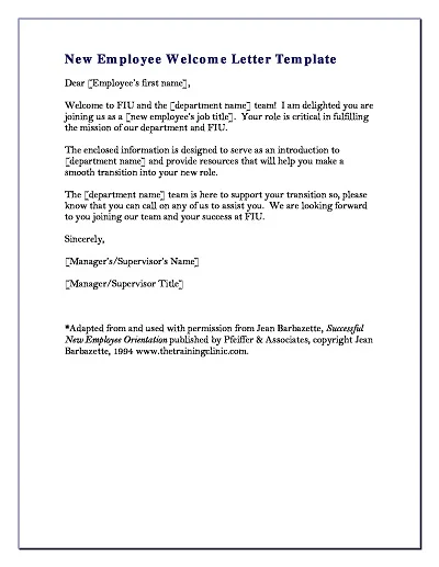 Employee Welcome Letter Write Up Template