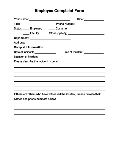 Employee Write-Up Complaint Form
