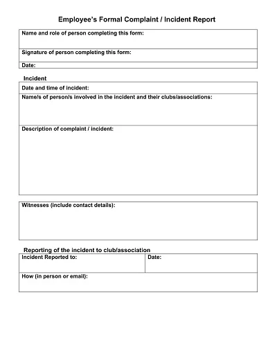 Employee’s Formal Incident Report Template