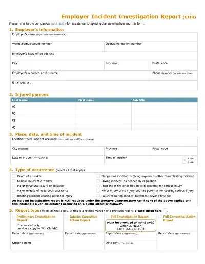 Employer’s Incident Investigation Report