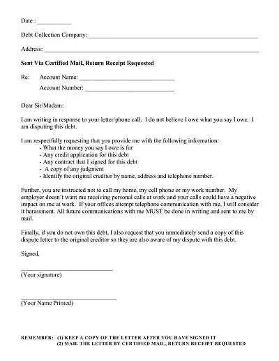 Initial Debt Validation Letter Template