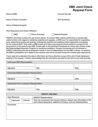 Joint Check Request Form Template