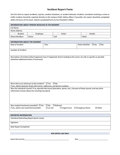 Office Incident Report Form Template