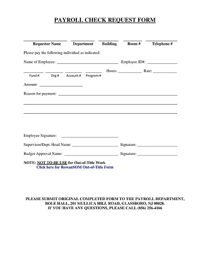 Payroll Check Request Form Template