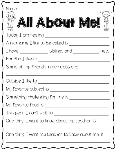Preschool All About Me Template